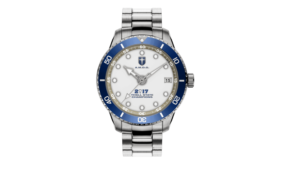 Jesuit Dallas 2017 THSLL State Champions Swiss made automatic watch. Front view.