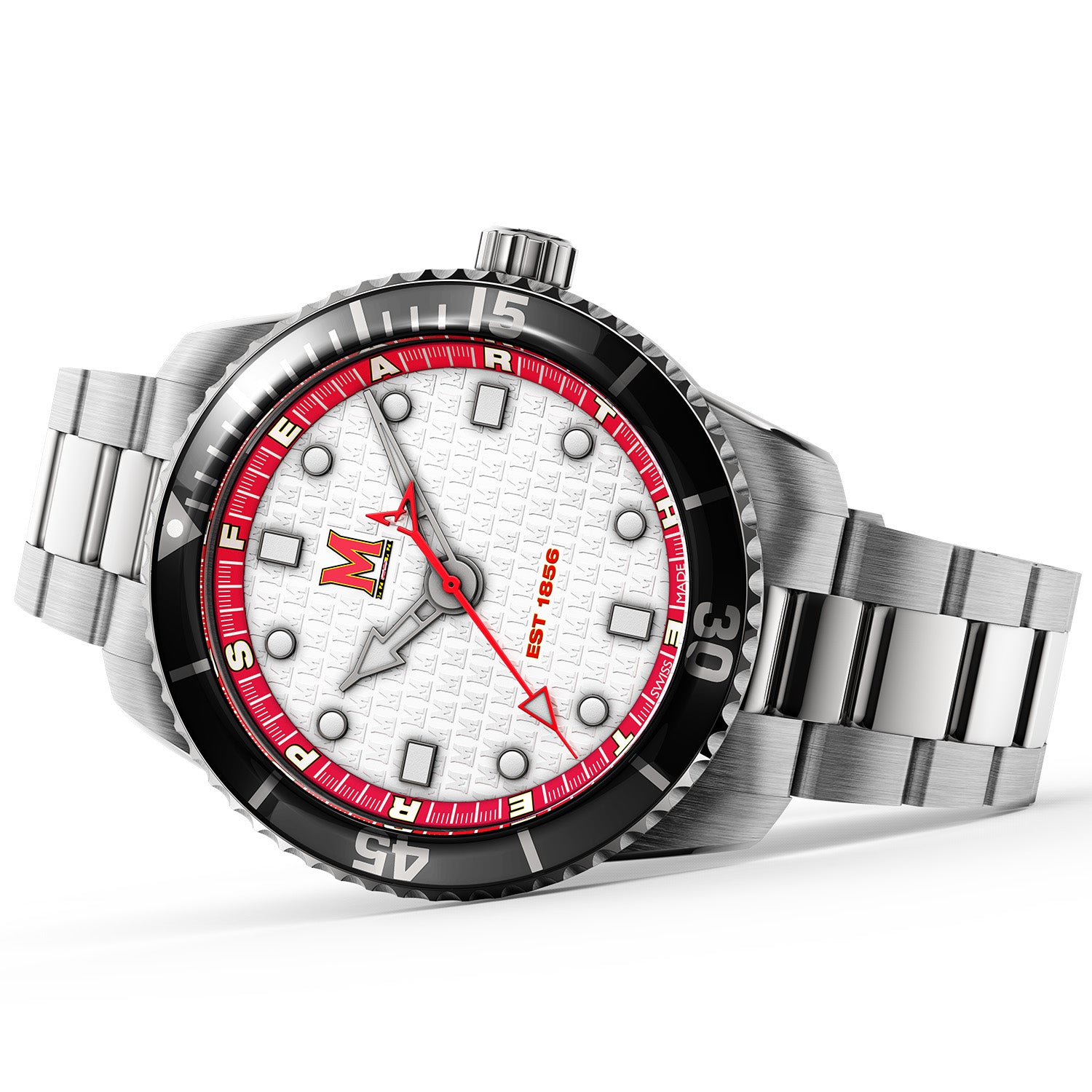 University of Maryland Swiss made automatic watch. Table view.