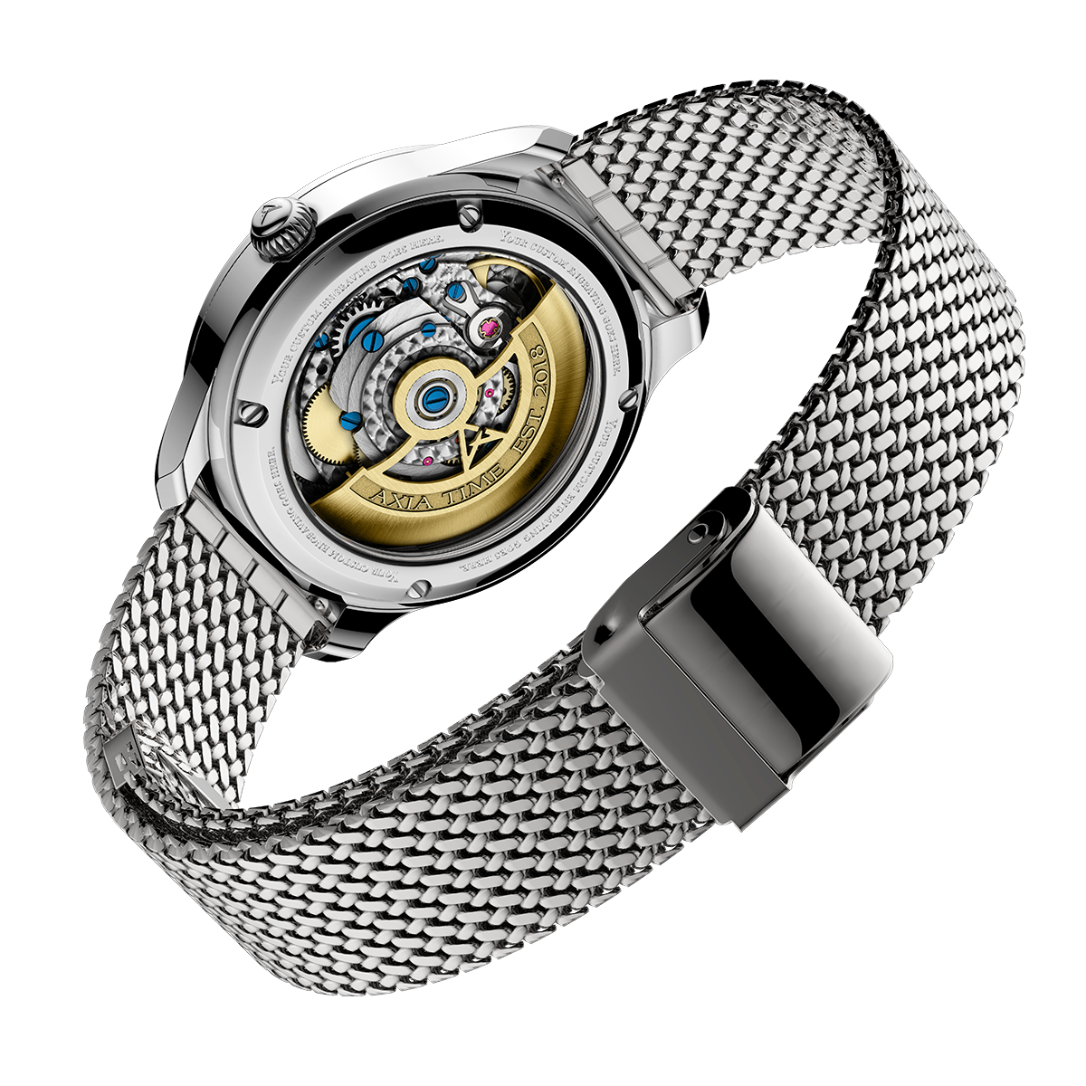 Aletheia LSU Swiss made automatic watch. Exhibition back (open) case view.
