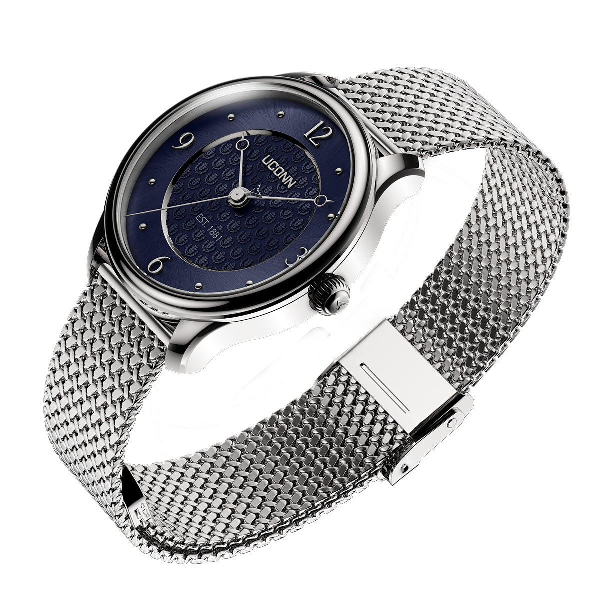 Aletheia UCONN University of Connecticut swiss made automatic watch. Three quarter view.