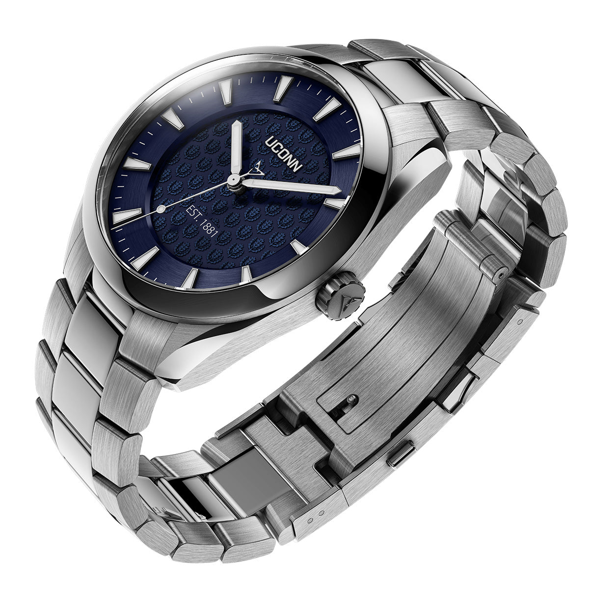 Kairos II UCONN University of Connecticut swiss made automatic watch. Three quarter view.