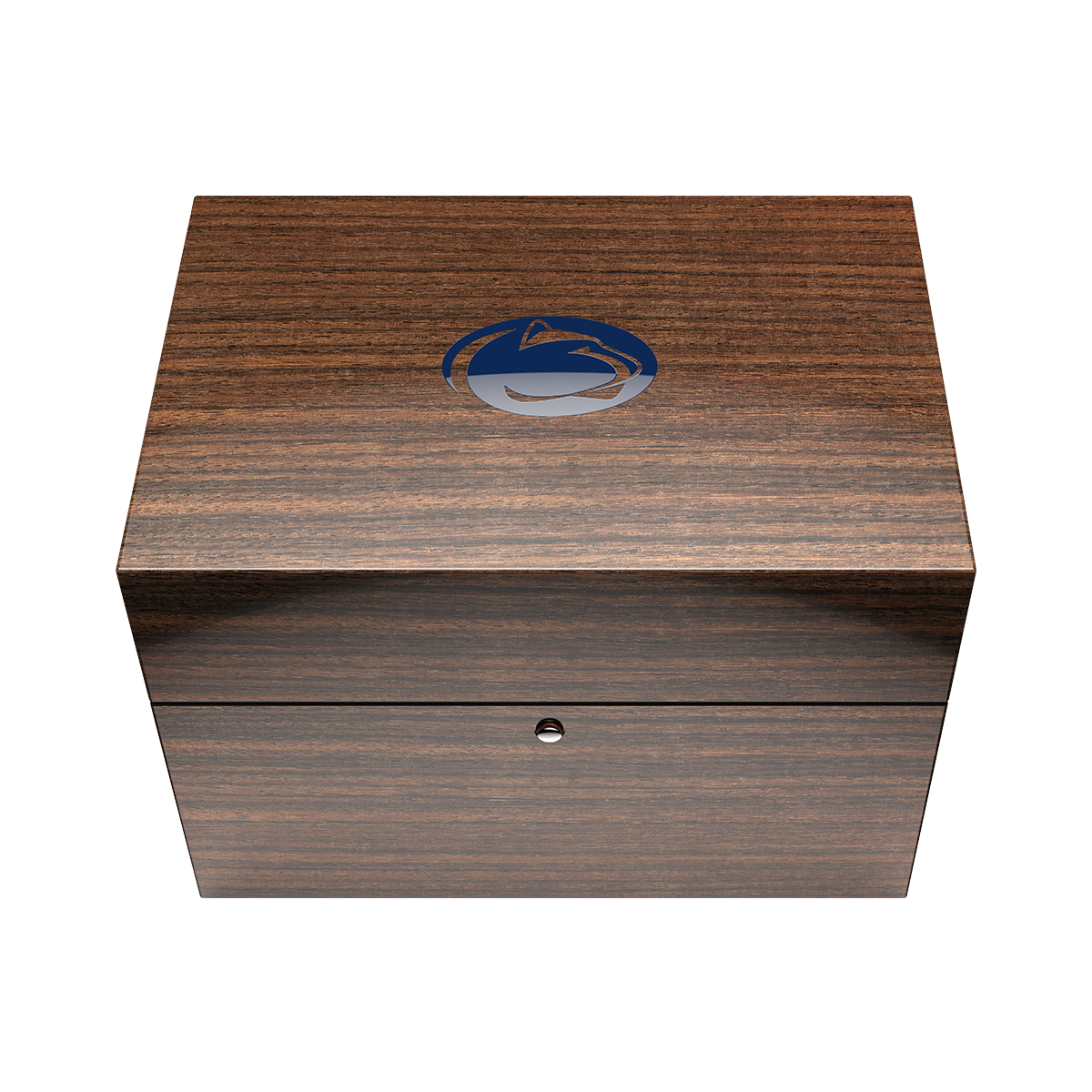 Penn State University Swiss Made Automatic Watch. Wood display box closed view.