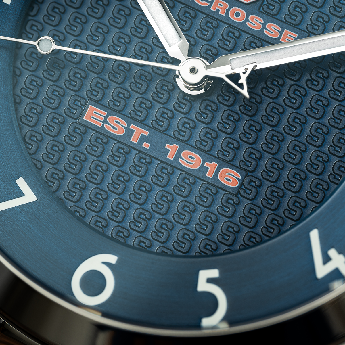 Syracuse lacrosse Swiss made automatic watch. Zoom view of dial..