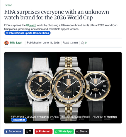 FIFA surprises everyone with an unknown watch brand for the 2026 World Cup
