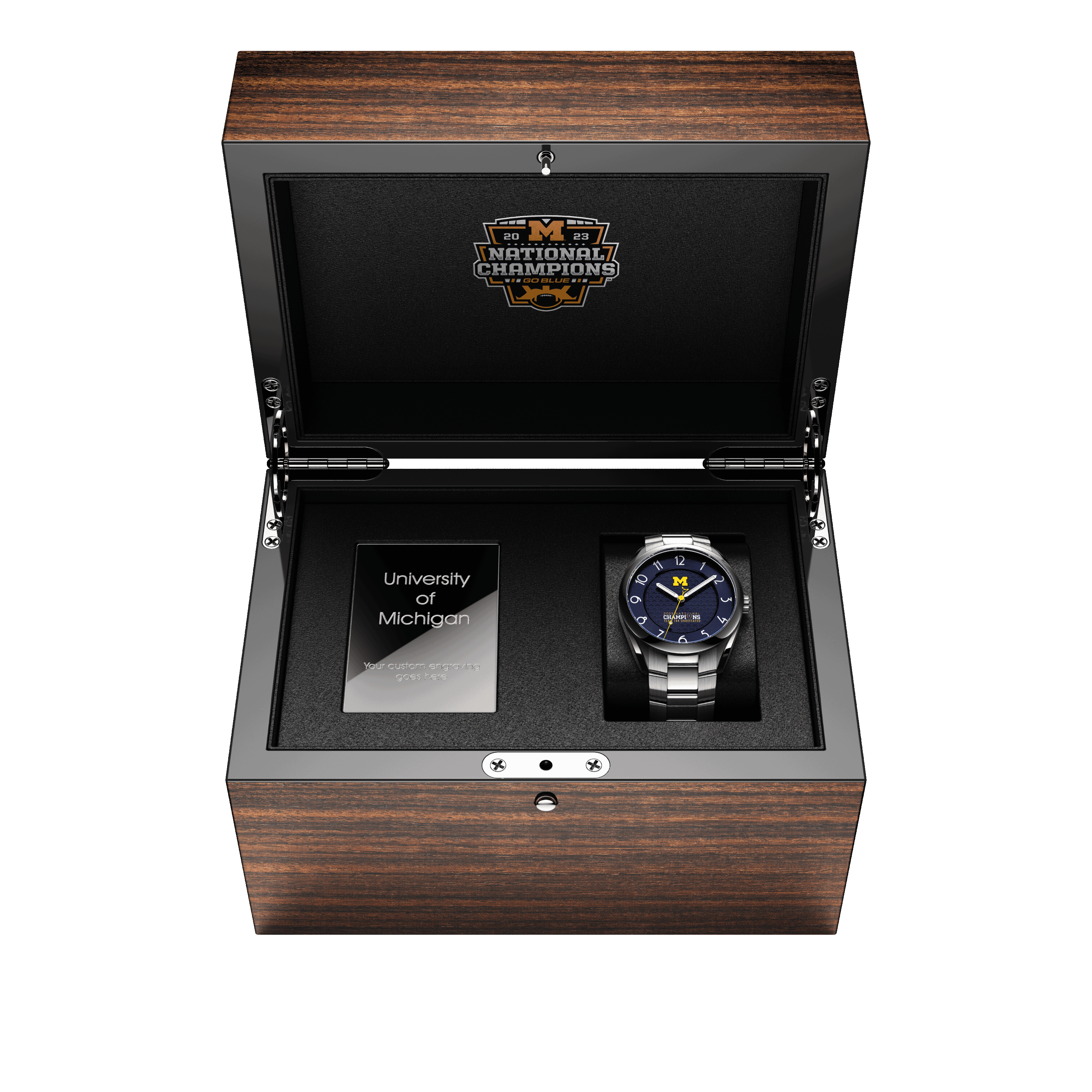 display box and Michigan 2023 National Champions CFP 2024 winners swiss made automatic watch