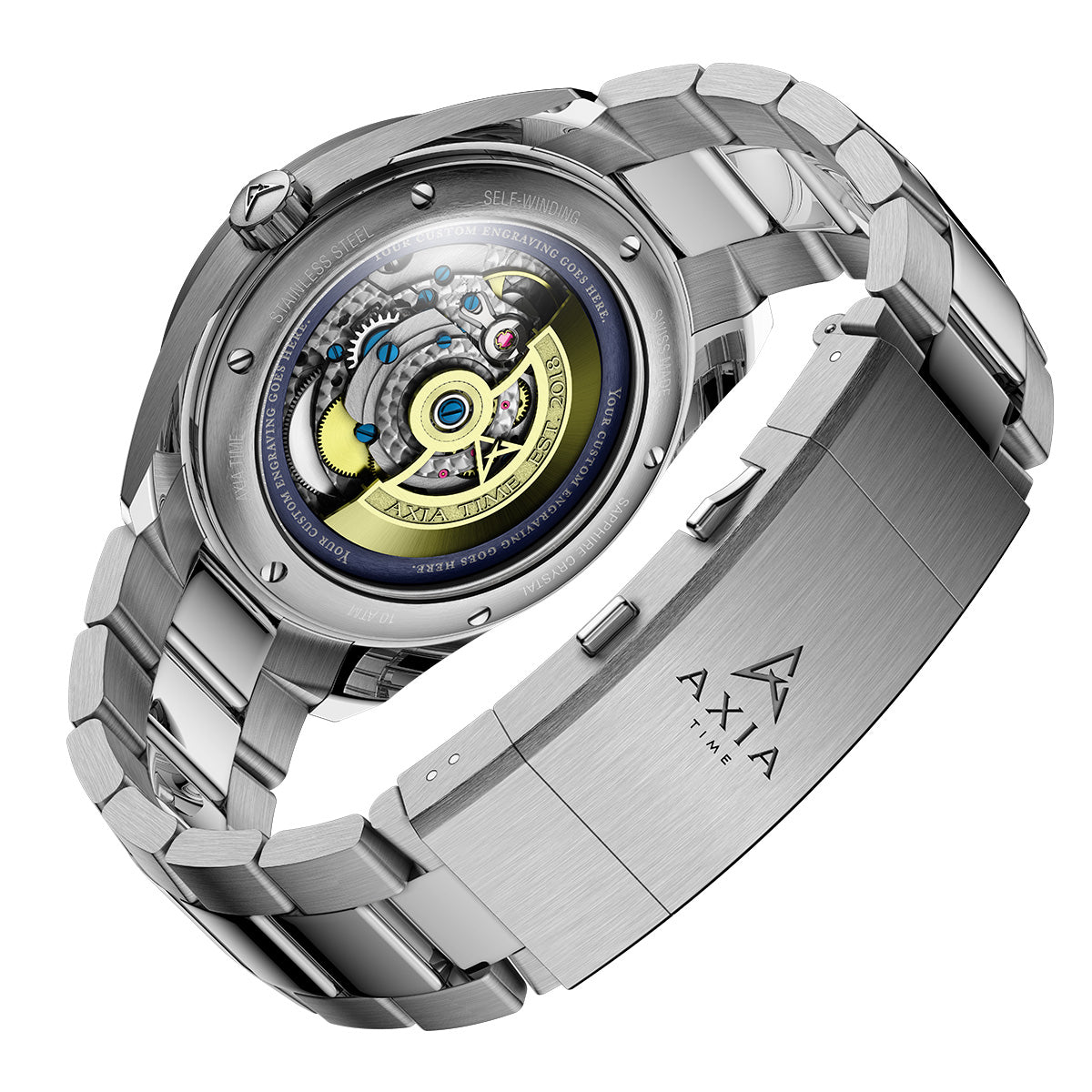 Radnor Lacrosse four peat state champions kairos ii Swiss made automatic watch. Exhibition case (open back) with stainless steel bracelet.