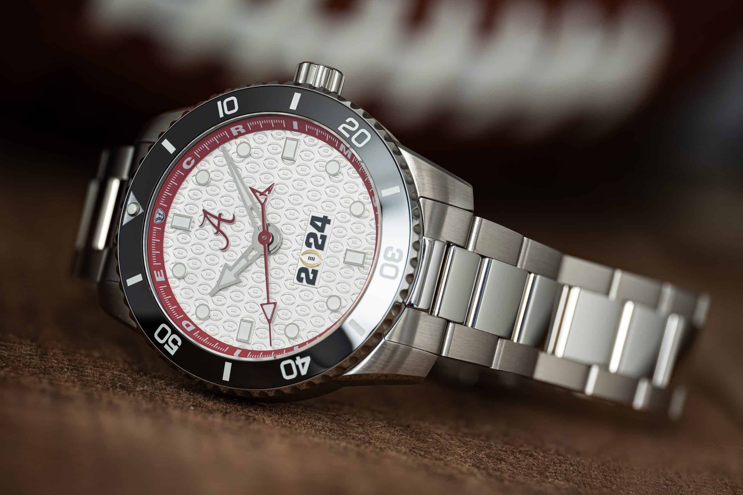 Alabama Crimson Tide Swiss made automatic watch table view side