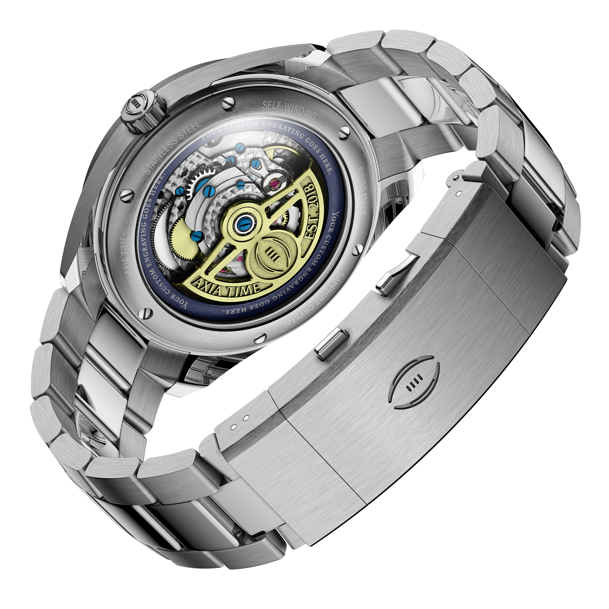 Michigan 2023 National Champions CFP 2024 winners Swiss made automatic watch. Kairos II stainless steel exhibition case open back.
