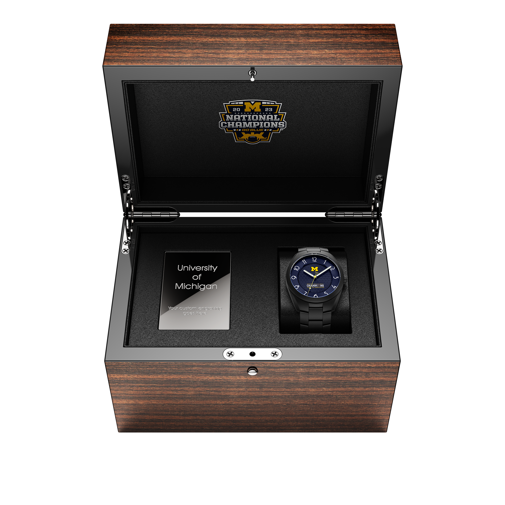 display box and Michigan 2023 National Champions CFP 2024 winners swiss made automatic watch