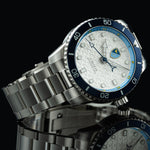 Choate Odysseus Swiss made automatic watch. Front view table reflection.