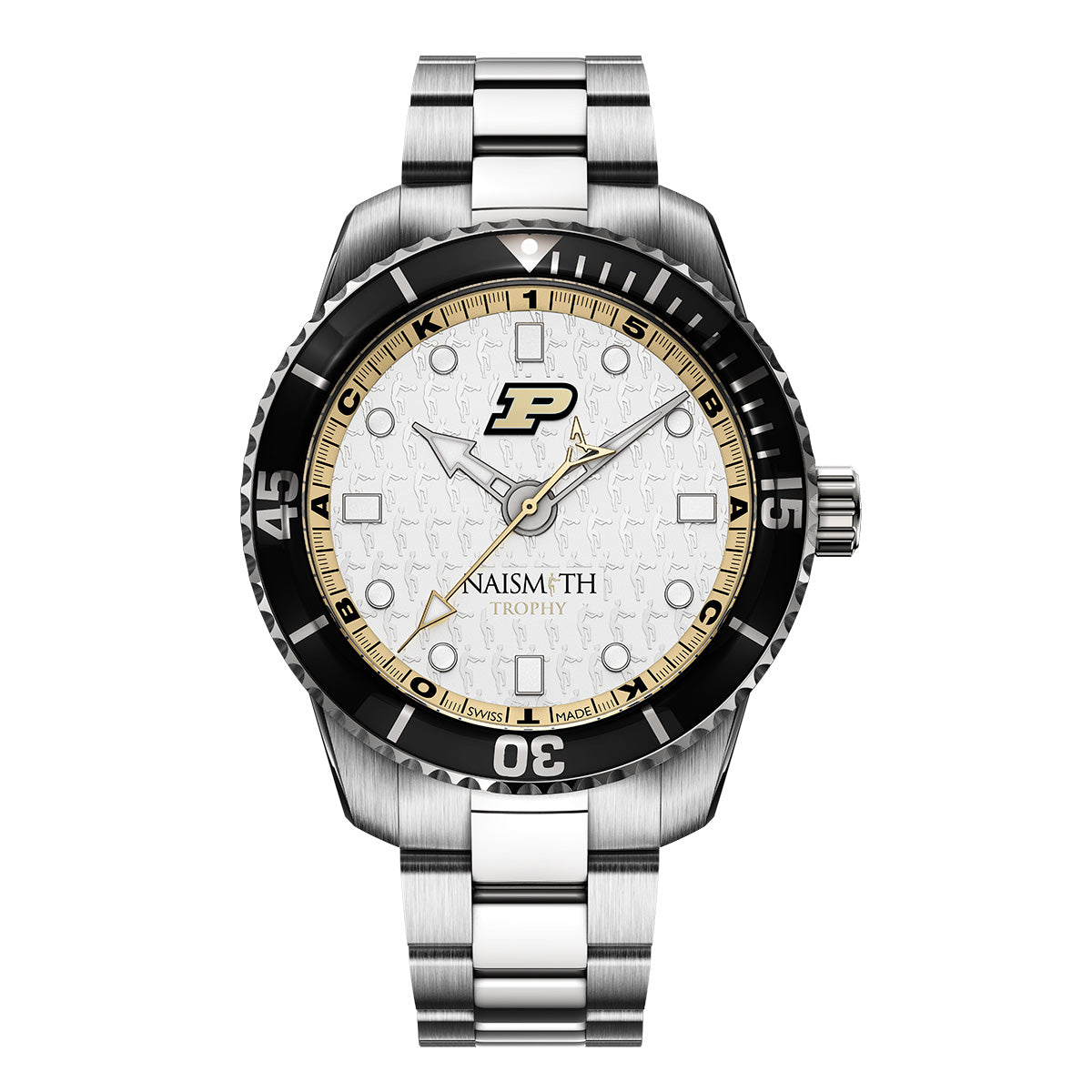 Zach Edey Naismith Back to Back Purdue University Swiss made automatic watch. Front view.