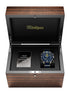 Wood display box for the university of Michigan swiss made automatic watches. Featuring the Odysseus with NATO strap.
