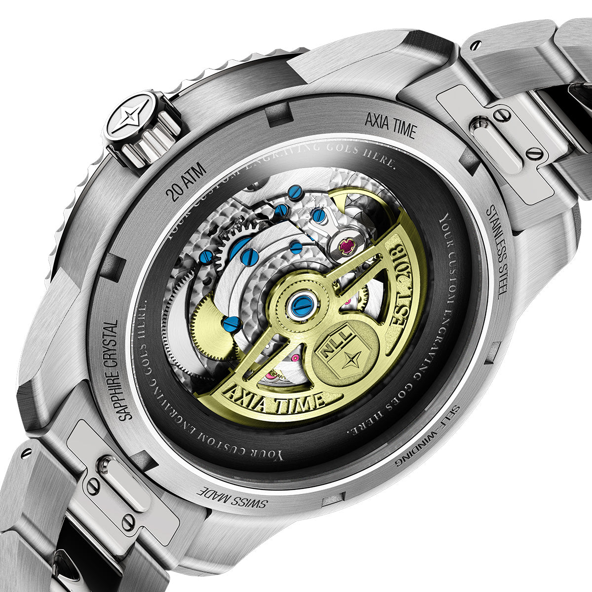 Buffalo Bandits 2024 NLL Champions Odysseus swiss made automatic watch.  Back view zoom.