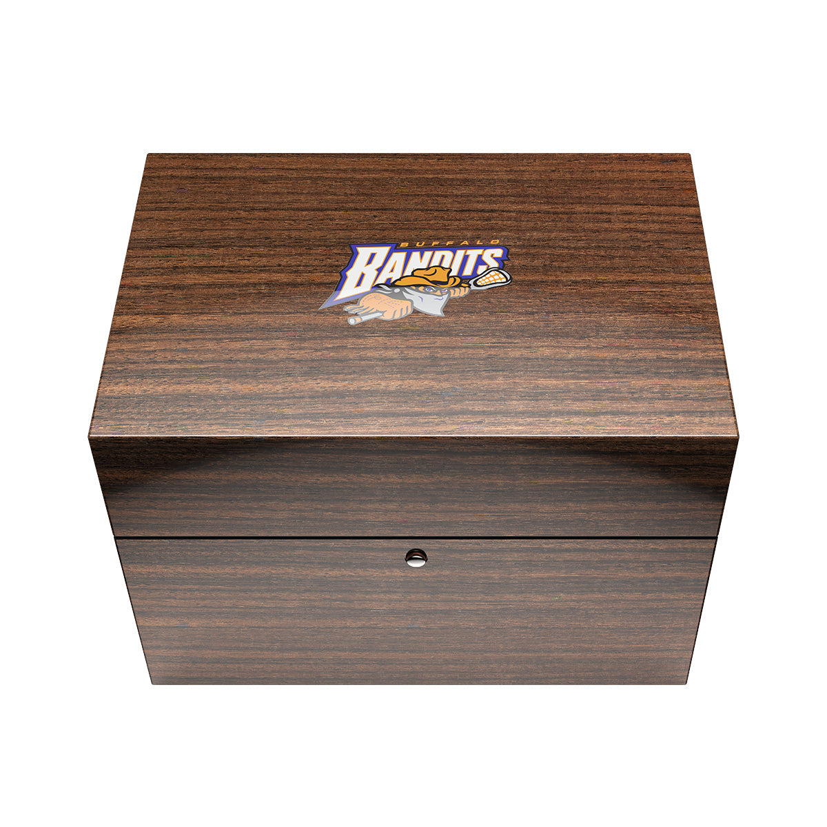 Buffalo Bandits 2024 NLL Champions Odysseus swiss made automatic watch.  Wood display box, closed.