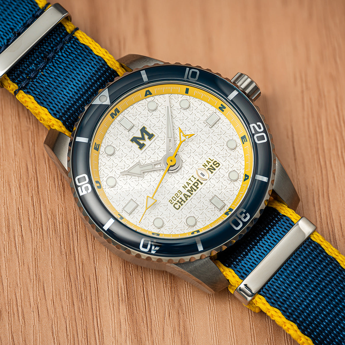 Michigan 2023 National Champions Odysseus CFP 2024 swiss made automatic watch. NATO strap.