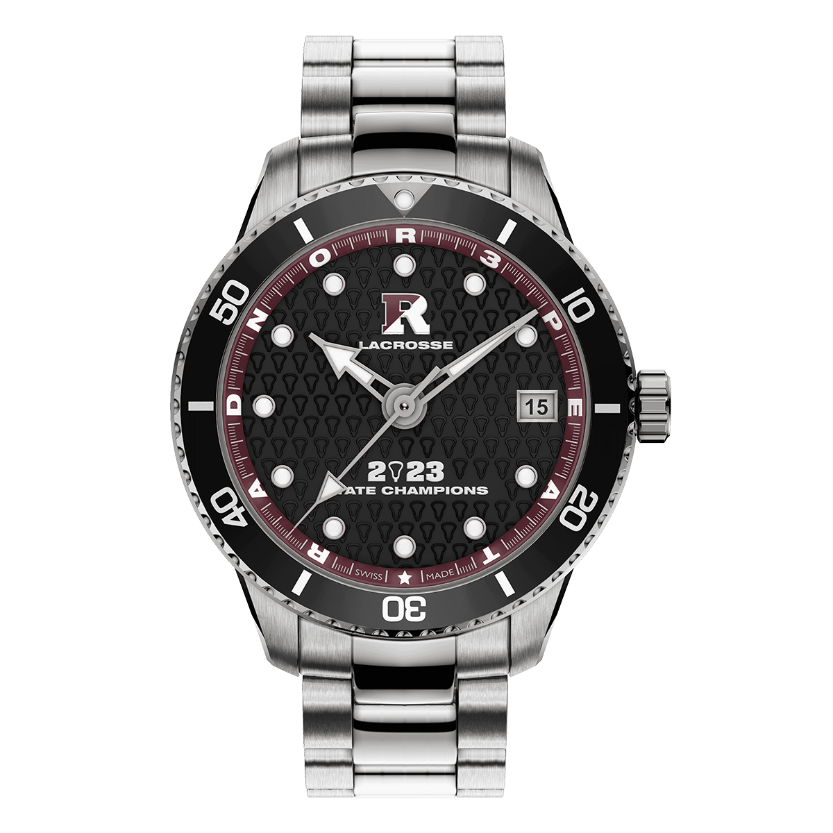 Radnor lacrosse 2023 State Champions Swiss made automatic watch. Front view.