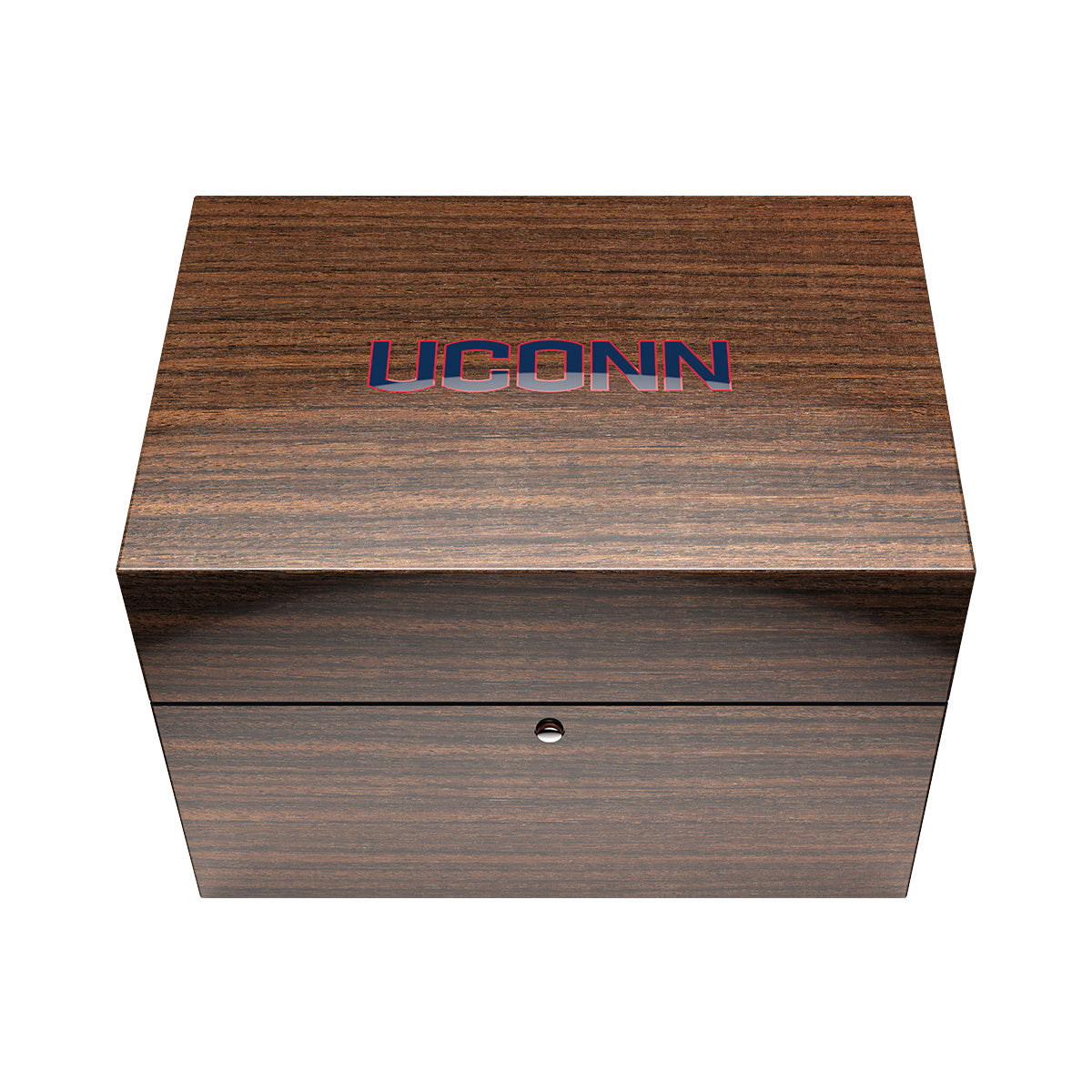 UCONN University of Connecticut wood display box. Closed view.