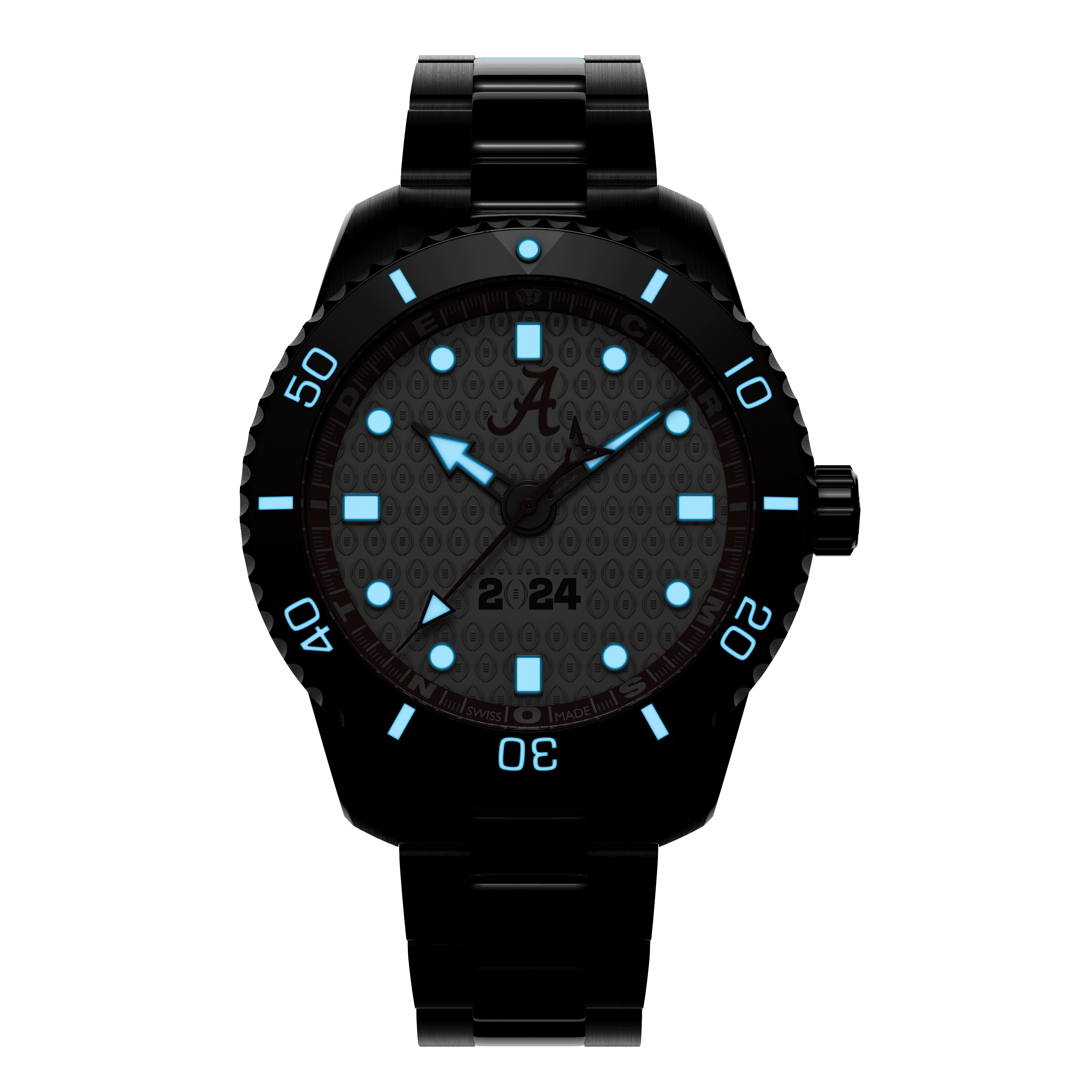 Alabama Crimson Tide Swiss made automatic watch lume view